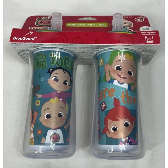 TOMY Cocomelon 2pk Insulated Straw Cups 9 fl oz 18 Months+ Sippy Cup NEW - Picture 2 of 9